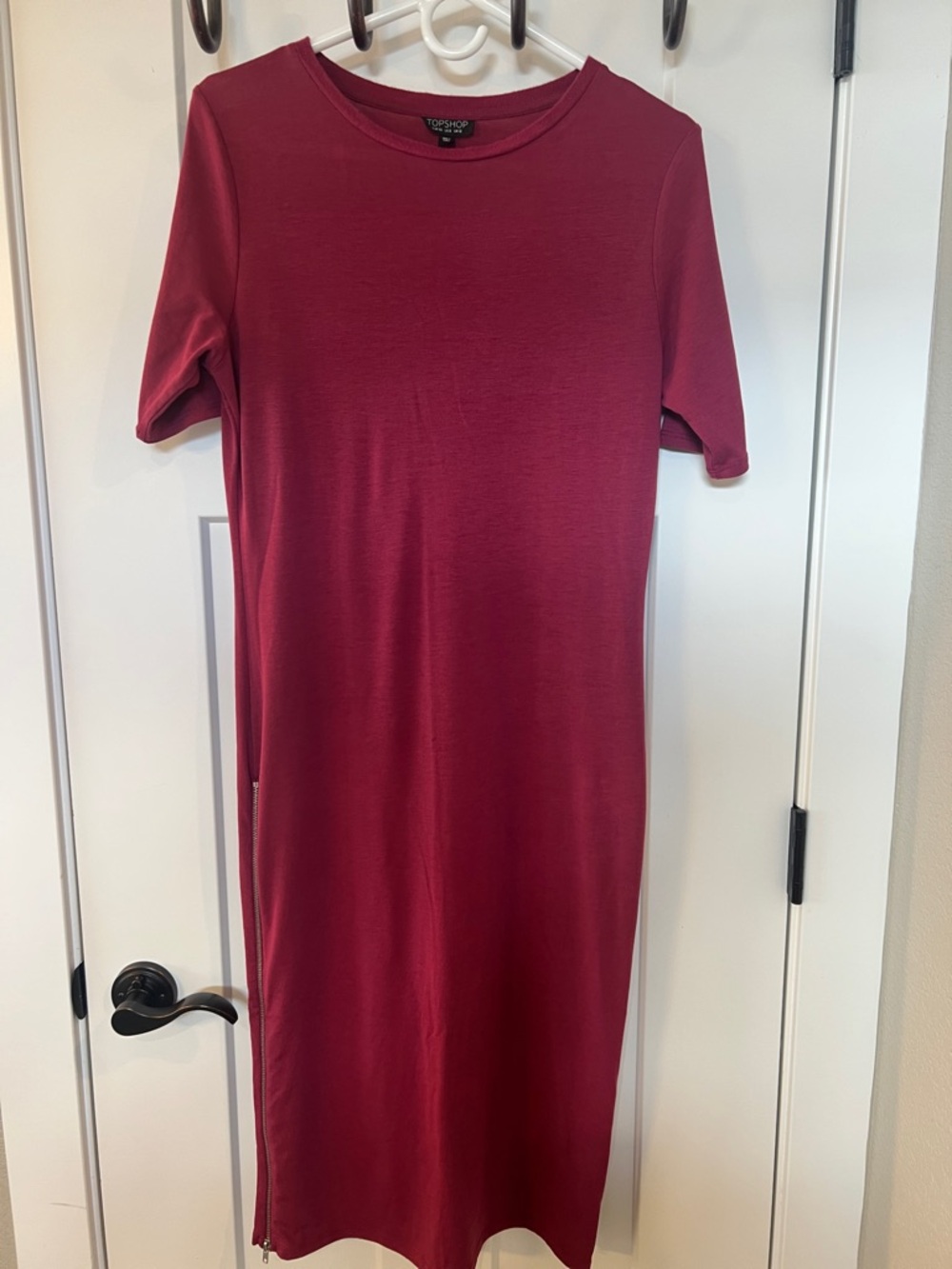 Topshop Pink Bodycon Maxi Dress Size 8 Side Zip Short Sleeve Fitted